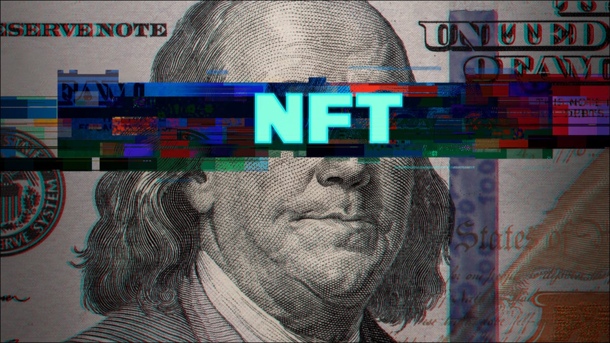 "NFT" superpuesto sobre un billete de $ 100.
