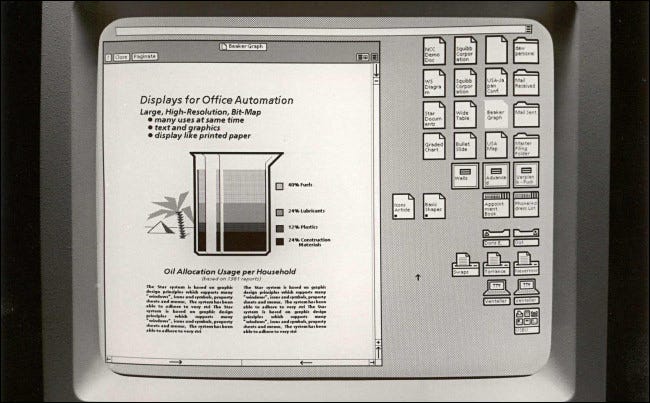 La interfaz de escritorio Xerox Star.