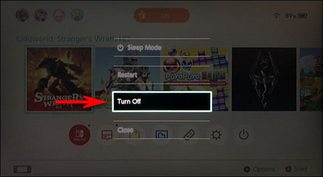 En el interruptor de Nintendo, seleccione "Apagar".