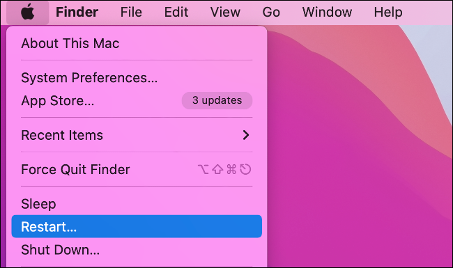 Seleccione la opción de reinicio en macOS