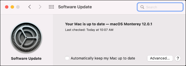 Menú de actualización de software de macOS