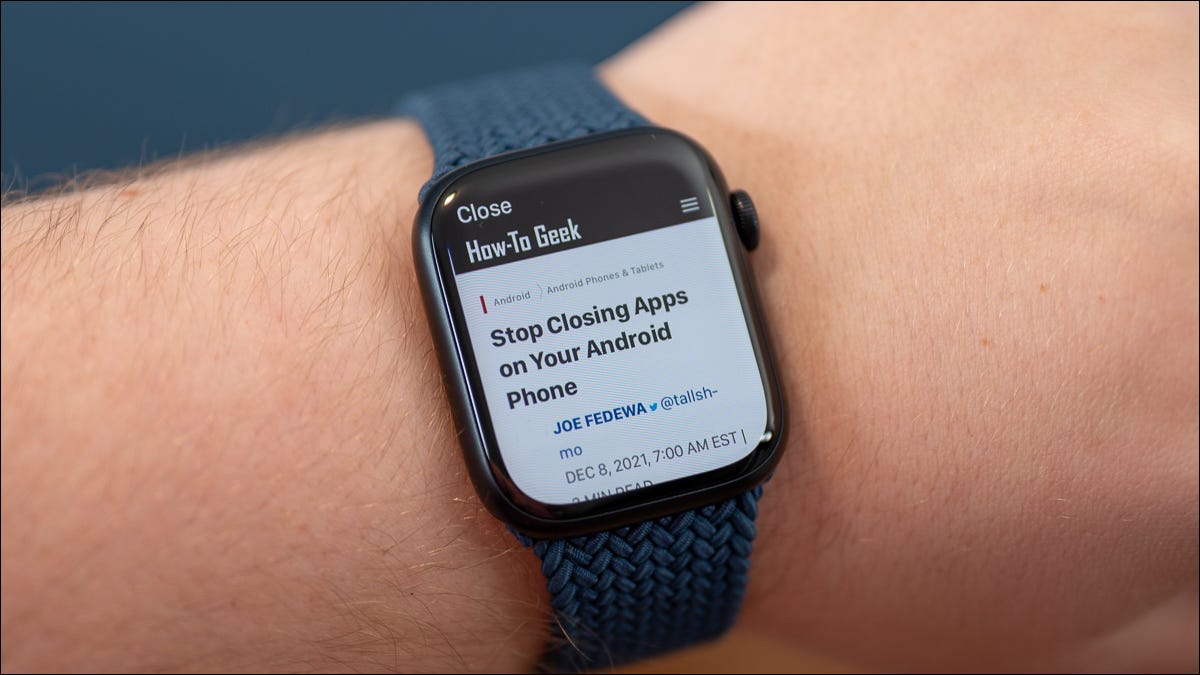 µBrowser que muestra el sitio web How-To Geek en un Apple Watch