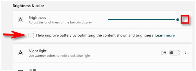 Desmarque "Ayude a mejorar la batería optimizando el contenido que se muestra y el brillo".