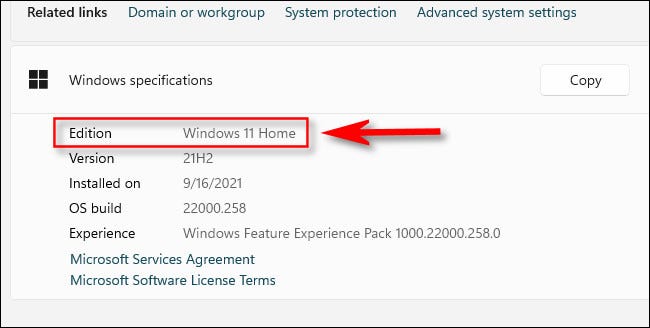 En "Especificaciones de Windows", verá su edición de Windows en la lista después de "Edición".