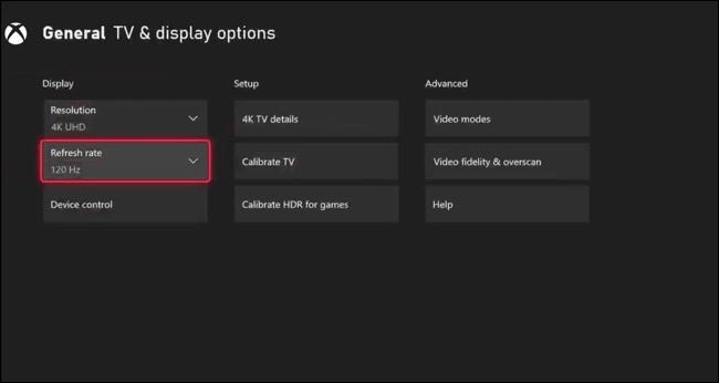 Configuración de frecuencia de actualización de la serie Xbox
