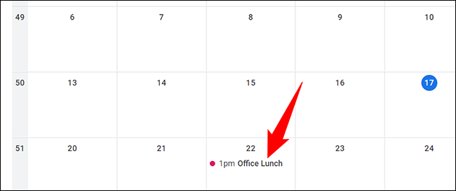 Seleccione un evento en Google Calendar.