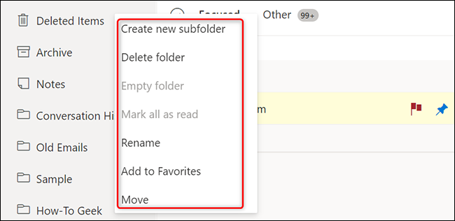 Modificar una carpeta en Outlook en la web.