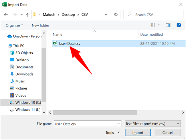 Haga doble clic en el archivo CSV.