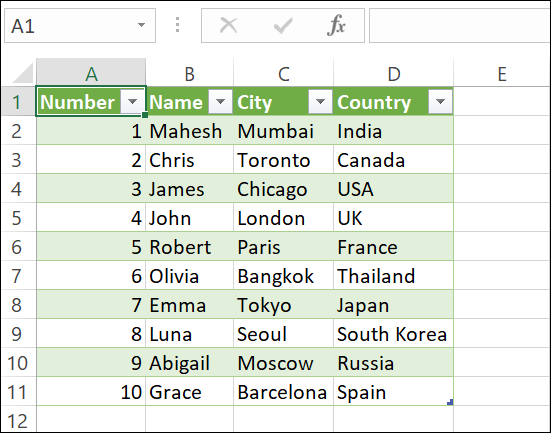 Datos CSV en Excel.