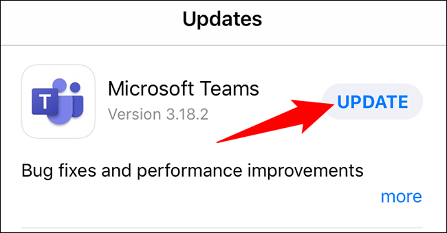Toca "Actualizar" junto a "Microsoft Teams".