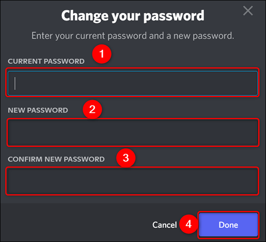 Cambie la contraseña de Discord en el escritorio.