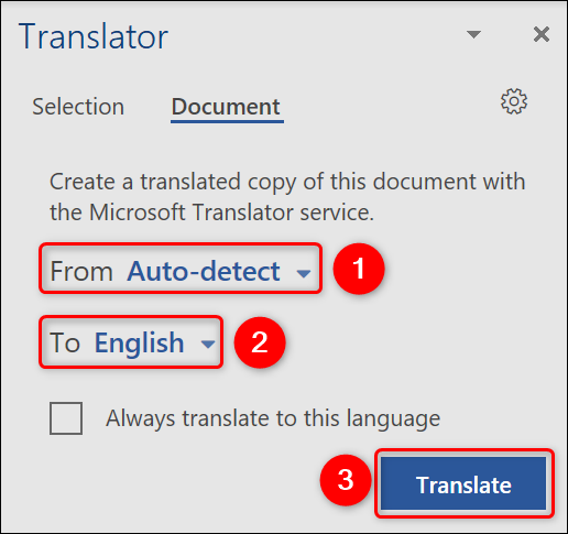 Especifique las opciones de traducción de PDF.