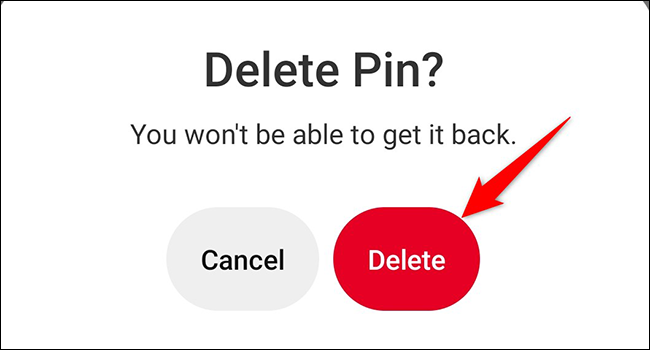 Toque "Eliminar" en el mensaje "Eliminar PIN".