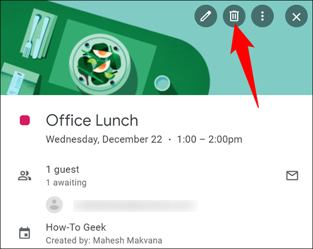 Haga clic en "Eliminar evento" en la ventana del evento.