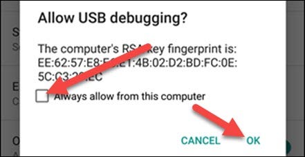 Permitir la depuración USB.