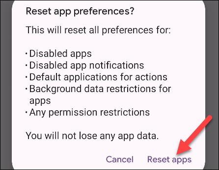 Toca "Restablecer aplicaciones".