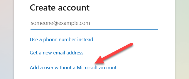 "Agregar un usuario sin una cuenta de Microsoft".