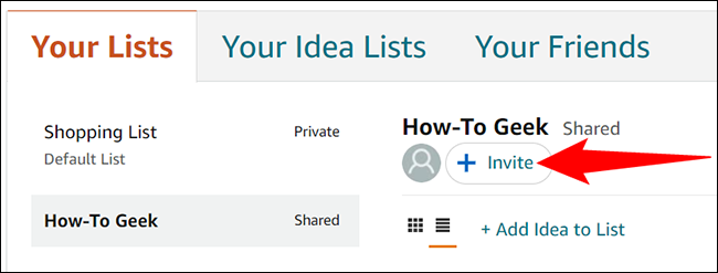 Haga clic en "Invitar" en la página de la lista de deseos.