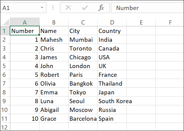 Un archivo CSV en Excel.