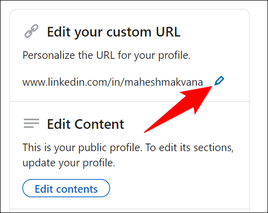 Haga clic en "Editar" en la sección "Editar su URL personalizada".