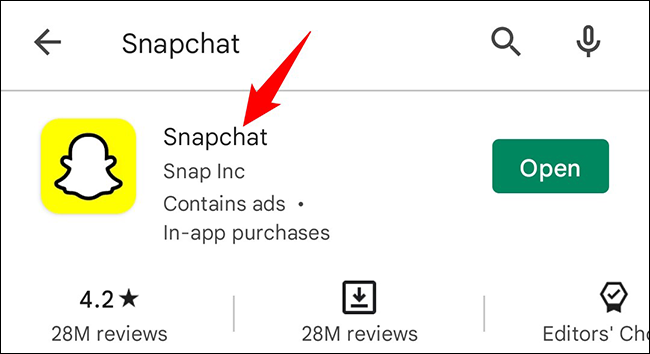 Seleccione "Snapchat" de los resultados de búsqueda.