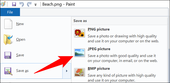 Seleccione Guardar como > Imagen JPEG en el menú "Archivo".
