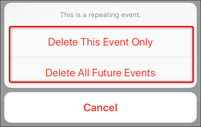Eliminar un evento recurrente en iPhone.