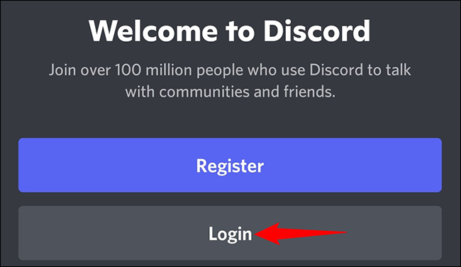 Toque "Iniciar sesión" en la aplicación móvil de Discord.