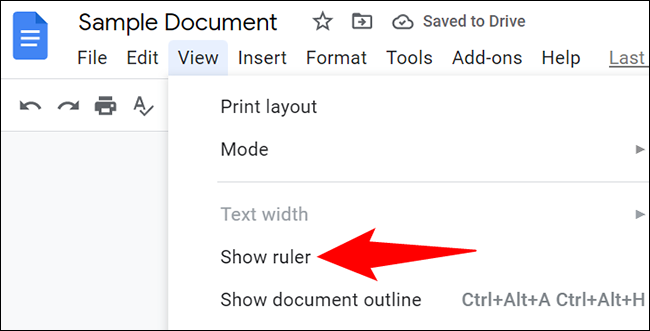Seleccione Ver > Mostrar regla en Google Docs.