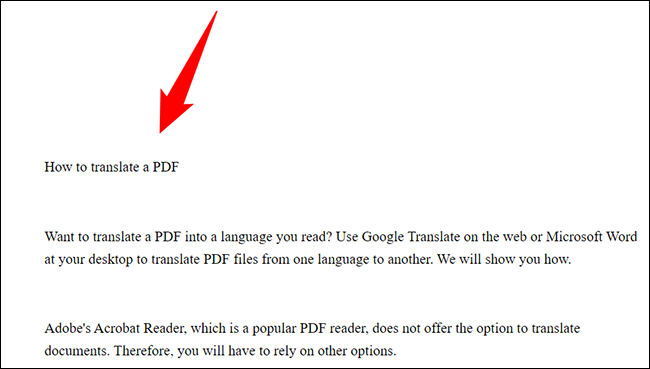 La traducción de un PDF en Google Translate.
