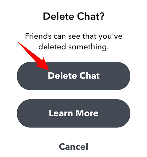 Toque "Eliminar chat" en el mensaje "Eliminar chat".