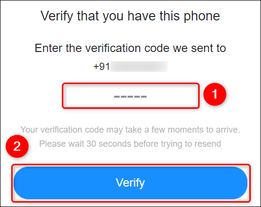 Ingrese el código de verificación y haga clic en "Verificar".