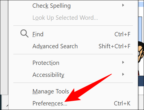 Seleccione Editar > Preferencias en Acrobat Reader.