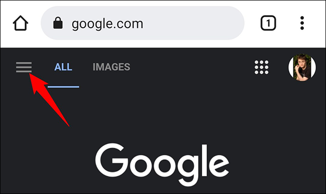 Toca el menú de hamburguesas en el sitio de Google.