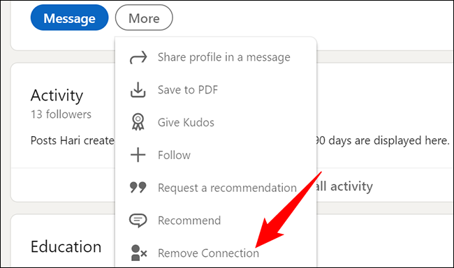 Seleccione Más > Eliminar conexión en la página de perfil.