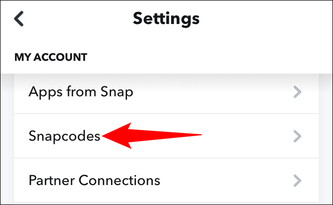 Seleccione "Snapcodes" en "Configuración".