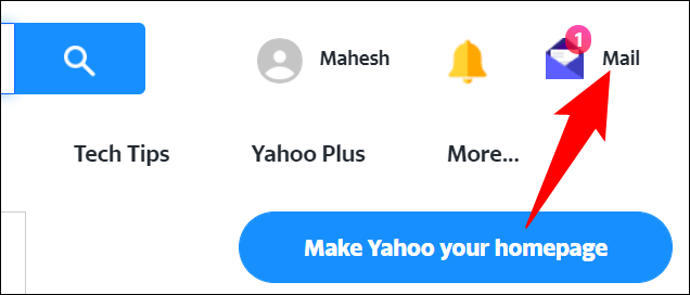 Haz clic en "Correo" en la esquina superior derecha de Yahoo.