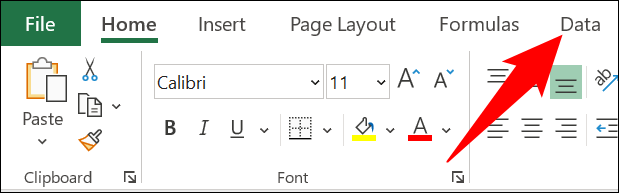 Haga clic en la pestaña "Datos" en Excel.