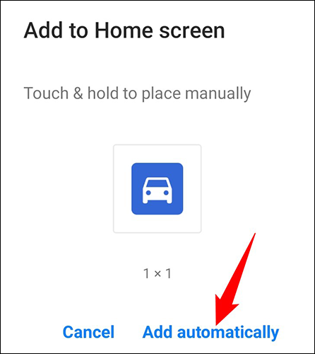 Agregue el atajo de ruta a la pantalla de inicio de Android.