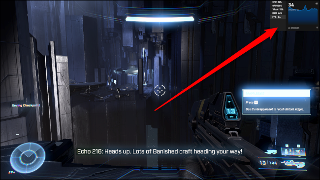 Las estadísticas de Halo Game Bar se superponen en la esquina superior derecha de Halo Infinite.