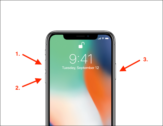 Fuerce el reinicio del dispositivo estilo iPhone X presionando subir volumen, luego bajar volumen, luego presionando y manteniendo presionado el botón lateral.