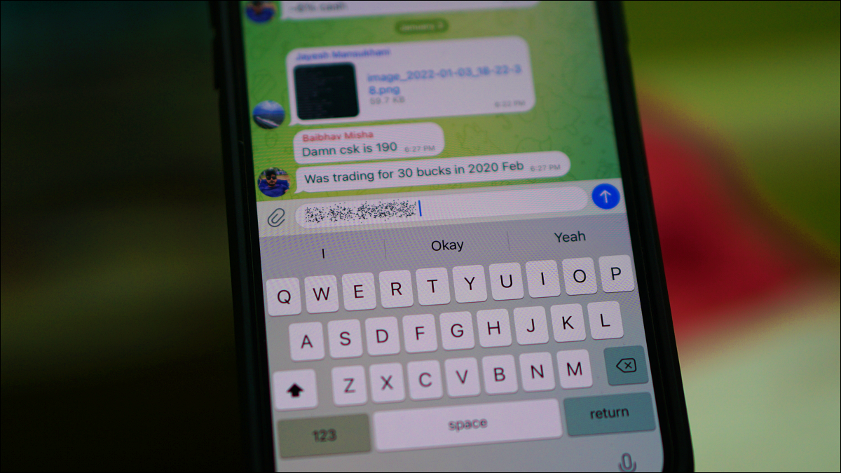 Foto de un mensaje con formato de spoiler en la aplicación Telegram en iPhone.