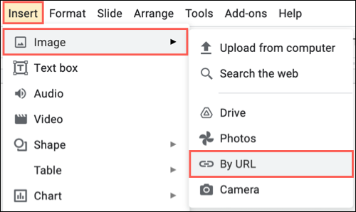 Seleccione Insertar, Imagen, Por URL