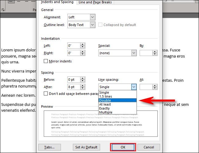 Seleccione "Doble" de la lista de opciones y haga clic en "Aceptar"