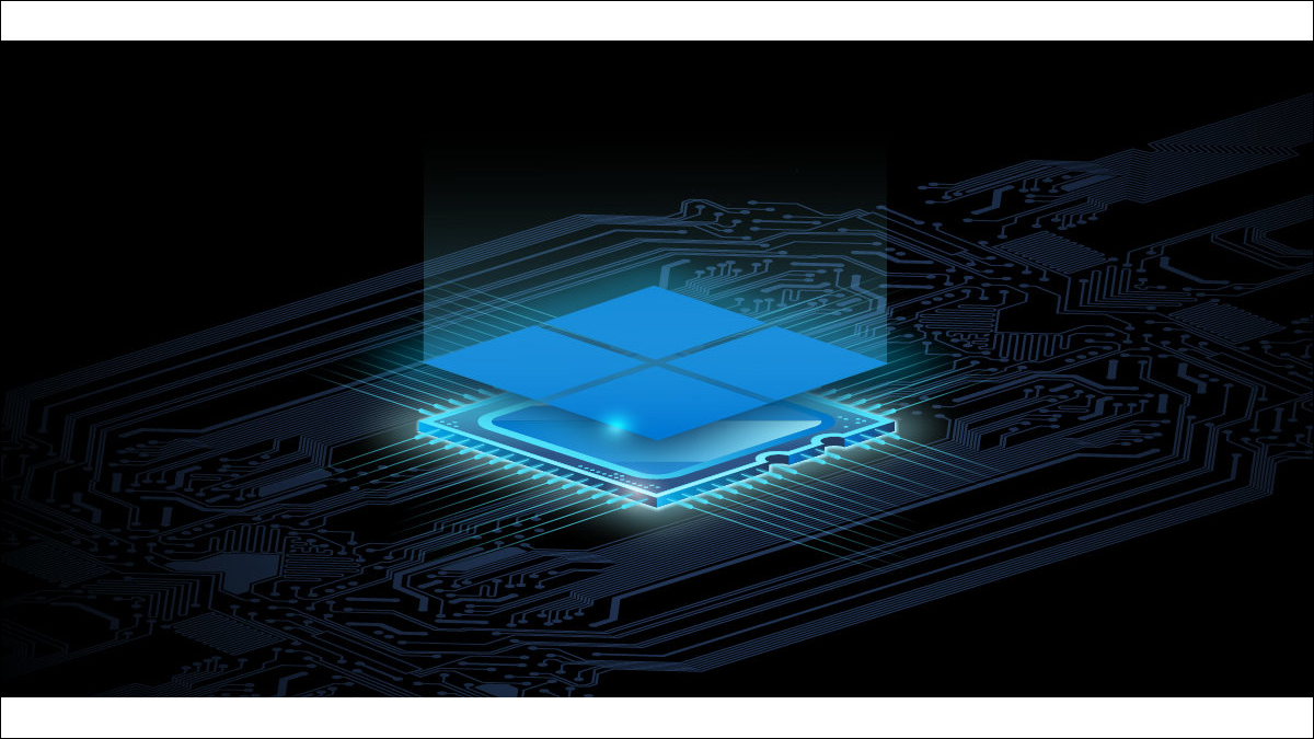 Un logotipo de Windows que brilla intensamente sobre la parte superior de una ilustración de una CPU en una placa base