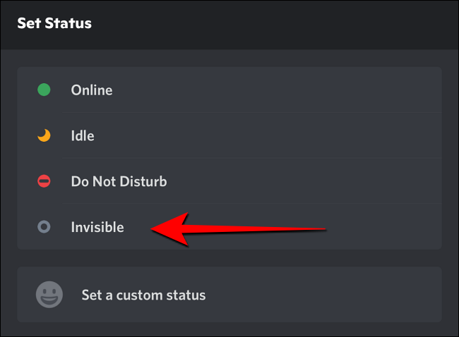 Seleccione "Invisible" en el menú emergente de Discord para dispositivos móviles.