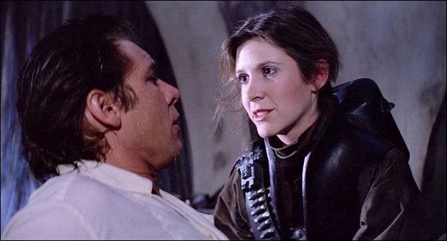 Han Solo y la princesa Leia en Star Wars