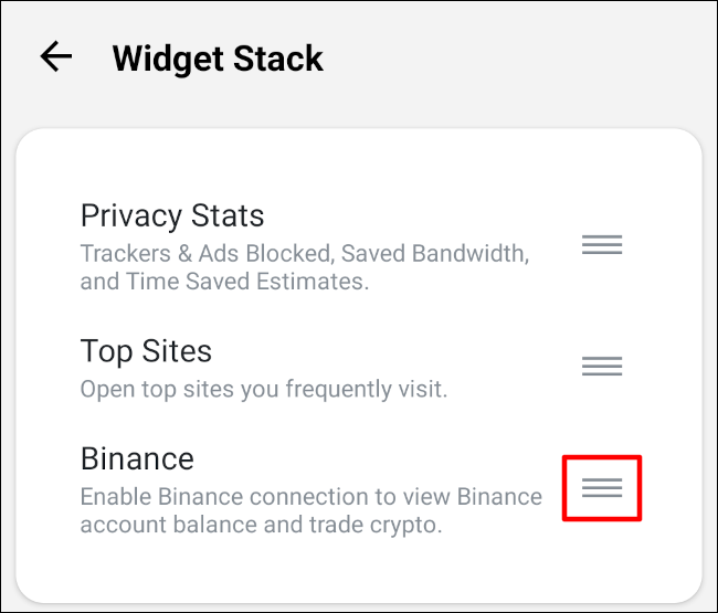 Toque y mantenga presionada la tarjeta de widget de la que desea deshacerse.