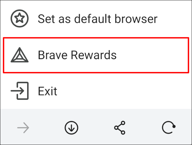 Toque la opción de configuración "Brave Rewards".