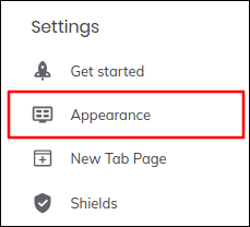 Haga clic en "Apariencia" en el menú de configuración.